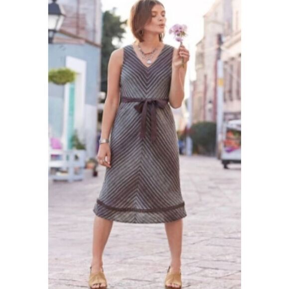 The Sundance Allende Summer Time 100% Linen Midi Dress Women's Petite 4 - Picture 1 of 9